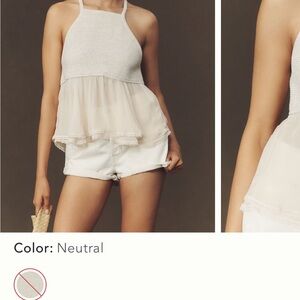 Anthropologie Neutral Lace-Trim Halter Peplum Camisole